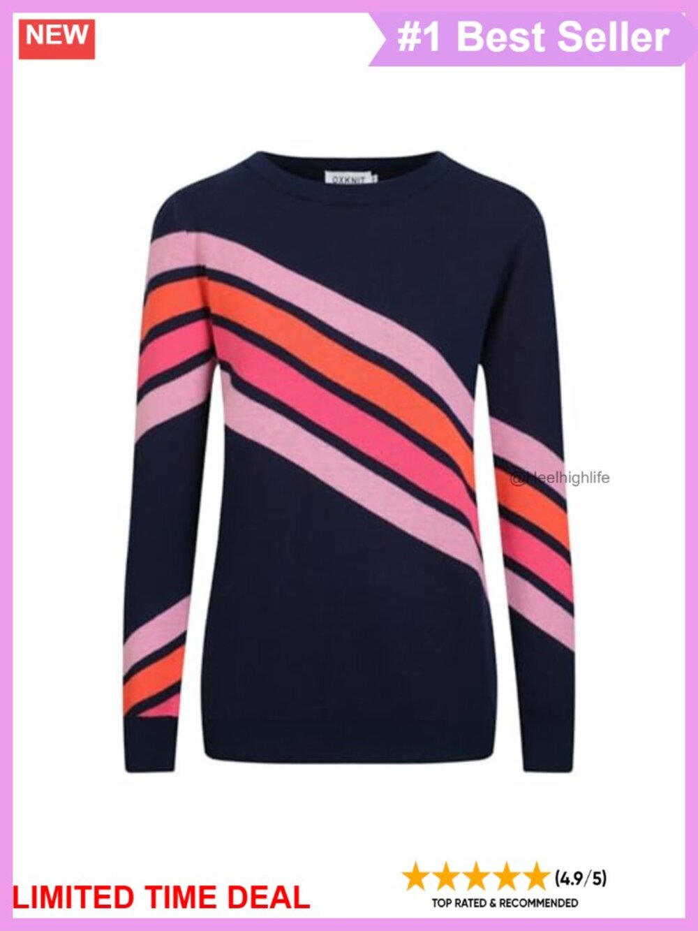 Retro Striped Knit Long Sleeve Crewneck T-Shirt Casual Vintage Top